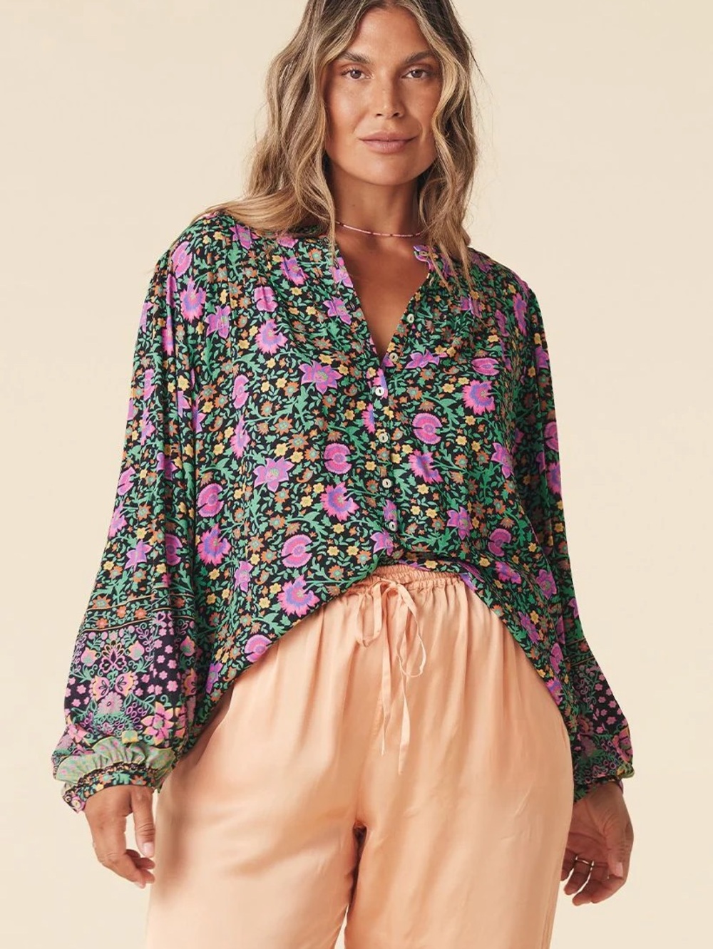 Spell and the gypsy village floral print blouse with balloon sleeves large